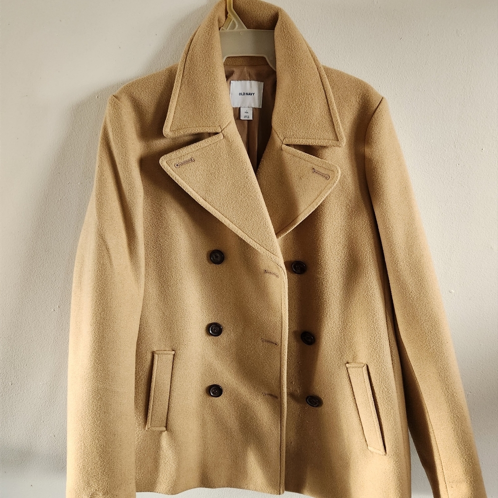 Old Navy Tan Beige Camel Double Breast Wool Blend Peacoat Large
